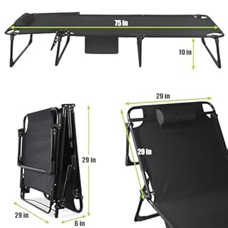FozsKeylf Folding Camping Cot, Adjustable Camping Cot for Adults, Portable Reclining Lounge Chair with Mattress/Pillow, 1200 D Oxford Camping Cots for Indoor/Outdoor