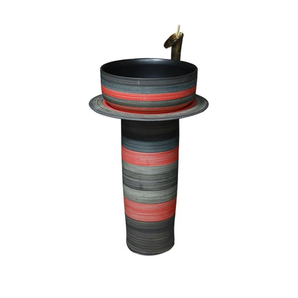 Bathroom Sink Household Small Apartment Ceramic Pedestal Basin Bathroom Round Washbasin Balcony Wash Basin Bathroom Vanity
