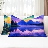 Kissenbezug 70x90 2 Stück Outdoor Kissen Lila Sofakissen Rechteckig Kissenbezüge Landschaft Doppelseitig Samt Kissenhüllen für Deko Wohnzimmer Bett Terrassen Herbst Garten Sofa Kissen Aesthetic G1-90