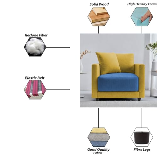 Image of Casaliving Dominic 1 Seater Sofa Set for Living Room (Yellow Blue Fabric) Premium Fabric Sofa Set
