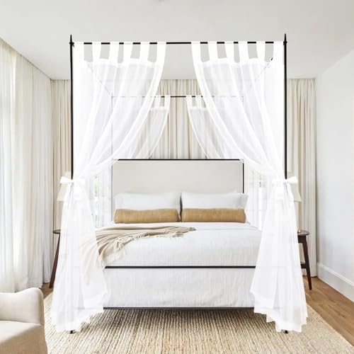 8 Panels Canopy Curtains White Canopy Bed Curtains for King Full/...
