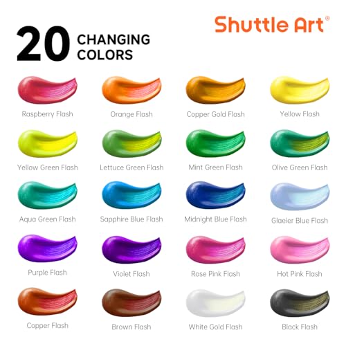 Image of Shuttle Art Color Change Acrylic Paint, 20 Chameleon Colors Acrylic Paint, 60ml /2oz Bottles, Iridescent Colors for Artists, Beginners, Kids Painting & Crafting on Canvas, Rocks, Wood, Fabric, Ceramic
