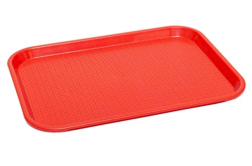 Image of Serving Tray Platter Rectangular Shape Plastic Trays for Drink Breakfast Tea Dinner Coffee Salad Food for Dinning Table Home Kitchen 12x16 Inches Red