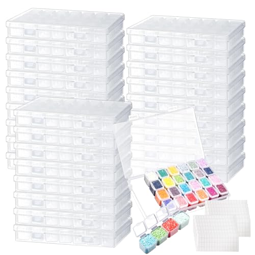 Image of 26 Pack 728 Slots Diamond Painting Storage Containers Bulk,Bead Organizer Box with 768 Labels Stickers for Art and Craft Supplies, Diamond Painting Accessories