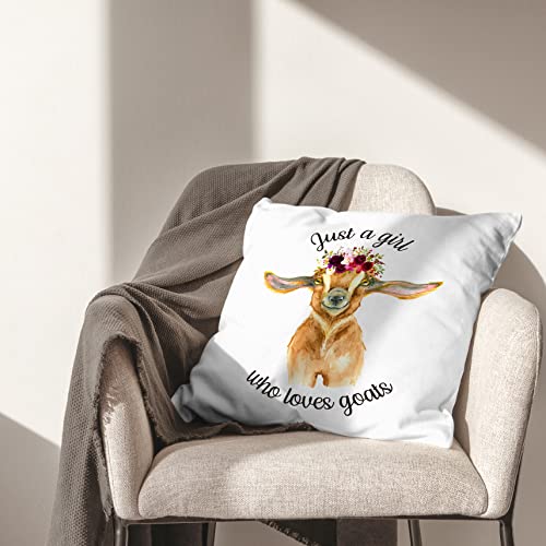 Hiwx Just A Girl Who Loves Goats Goat Lover Decorative Pillowcase Throw Pillow Cover, Funny Rustic Farmhouse Goat Flower For Sofa Couch Girl Room Home Decor 18 X 18 Inch Pillow Case #TOP2