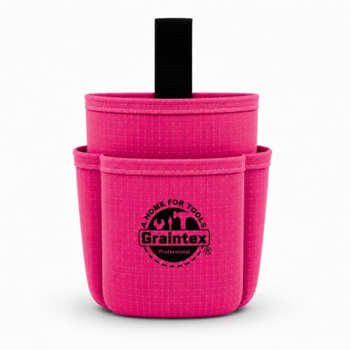 Graintex Multipurpose Clip-on Canvas Tool Pouch, 7.5 x 5 Inch, Ripstop Material, 5 Pockets, Utility Belt Bag for Carpenter, Contractor, DIY - Pink