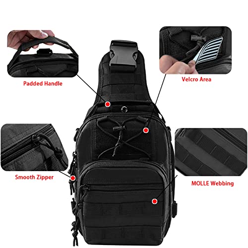 Nucamper Tactical Sling Bag Pack Military Rover Shoulder Backpack Molle Assault Range Bags Men's Chest Pack For Hiking,Travel (Black) #TOP2