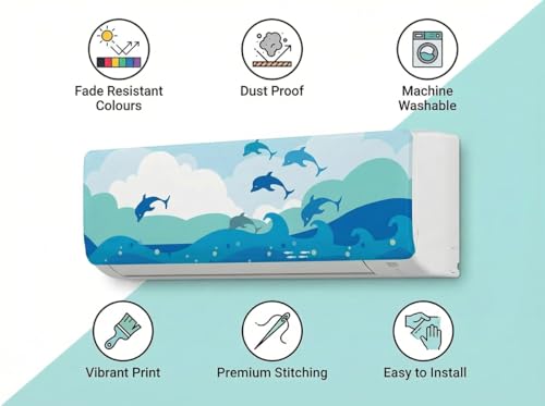 Image of Split AC Cover 1 ton, 1.5 ton to 2 Ton |Designer Digital Print Indoor AC Dust Cover | Stretchable Lycra Fabric | 38x12x9 Inch | Washable Polyester AC Indoor Unit Cover | Dust Dirt Resistant