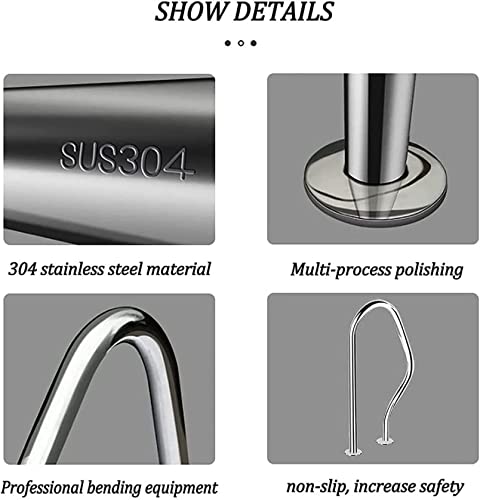 Handrail 80 X 80cm Swimming Pool Handrail,Pool Hand Rail 250lbs Load Capacity Easy Mount Hand Railing Pool Stair Rail