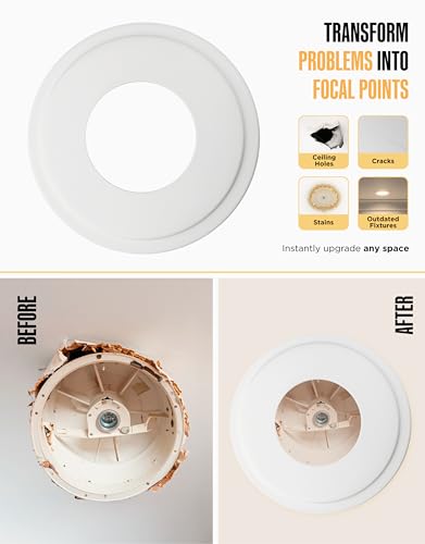 Image of The Can Converter Ceiling Medallion for Recessed Can Light - Home Improvement Decorative Steel Goof Ring & Cover Plate for 4'', 5'' & 6″ Cans, Small Ceiling Medallion for Chandeliers, White