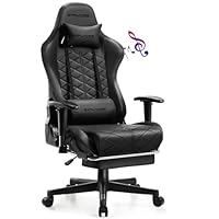 GTPLAYER Gaming Chair, Computer Chair with Bluetooth Speakers, High Back Ergonomic Office Chair Desk Chair with Lumbar Support, Height Adjustable Game Chair with Footrest 330LBS, Black