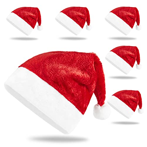 LYFETC Gorro de Navidad de peluche de Navidad 6 unidades de Papá Noel, para fiestas de Papá Noel, gorro de Papá Noel, gorro de Papá Noel, gorro de Navidad, 32 x 40 cm Cover