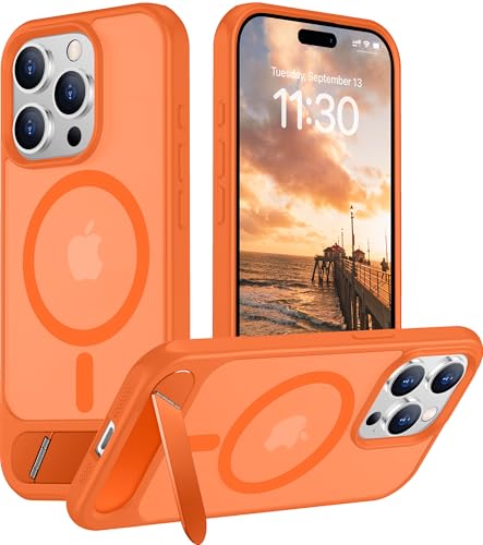 Image of Magnetic Compatible with iPhone 15 Pro Case, [Built-in Invisible Kickstand][Compatible with MagSafe][Military Grade Shockproof] Slim Translucent Matte Phone Case for iPhone 15 Pro 6.1 inch