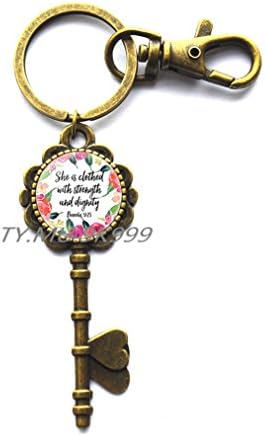 She Laughs Without Fear of Future,Proverbs 31 Woman,She is Clothed in Strength,Bible Verse Key Keychain,Scripture Key Keychain,Christian Key Keychain.Y237 (1)