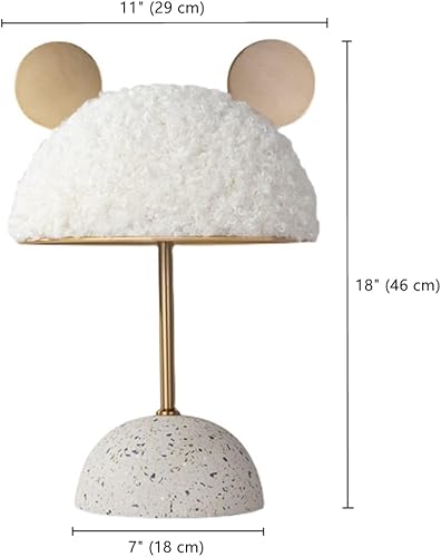 Miniatura 4 de OTTOSON Lámpara de mesa tipo domo, estilo moderno, 1 luz, luz de mesa de Mickey, lámpara de felpa blanca, bonita luz para mesita de noche para la