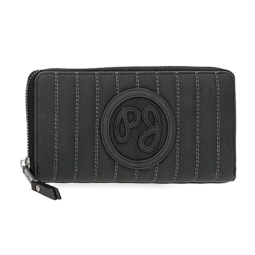 Pepe Jeans Lia Cartera horizontal con monedero Negro 18x10x2 cms Piel sintética