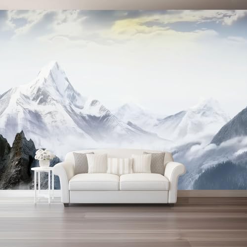 Fotografia Naturale Montagne Innevate Carta da parati fotografica Bianco, 200 x 140 cm tessuto non tessuto Murale per camera da letto soggiorno decorazione poster