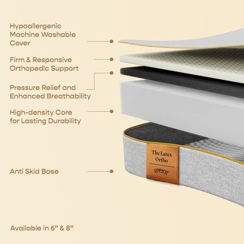 Image of SleepyCat Latex Ortho Mattress | Firm Pinhole Latex Mattress for Back Support | Orthopedic Bed Mattress | 10 Year Warranty (Double Size, 72x48x5 Inch)