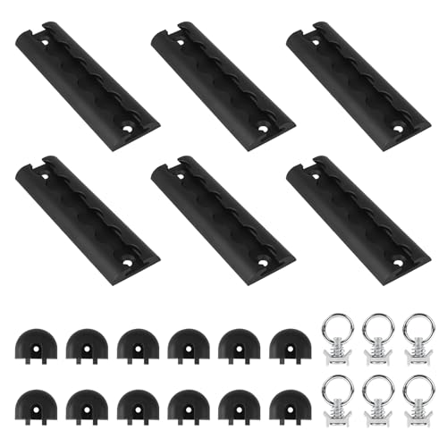EXLECO 6pcs 15cm Hart eloxieren Alu Airlineschiene UV-Schutz mit Endkappen & Zurrösen Airline Schiene Halbrund Airlineschiene Ladungssicherung Zurrschiene Zubehör für Anhänger Wohnmobil LKW Schwarz
