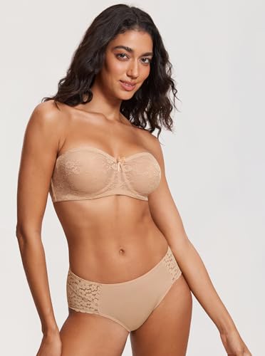 Image of DOBREVA Women's Strapless Lace Bras Unlined See-Through | Underwire, Floral Lace, Sexy, Sheer, Soft, Bow, Multiway, Comfort
