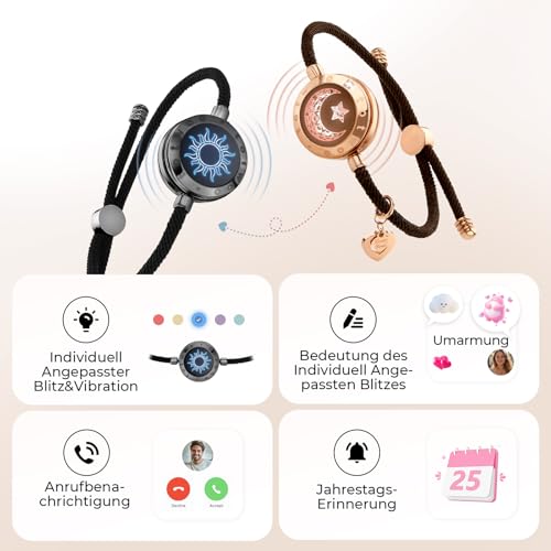 TOTWOO Intelligente Partnerarmbänder für Fernbeziehungen mit App-gesteuerter 1:1-Bluetooth-Kopplung – Valentinstagsgeschenk mit Leuchten und Vibration bei Berührung, gefertigt aus 316L-Edelstahl