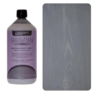 Littlefair's Wood Stain Water Based - 1 LTR - Indoor Furniture Stain Light & Dark Finishes - Special Non Toxic & Eco Friendly Formula - Wood Stain for Crafts - Colour: Moonlight Grey