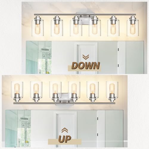 Image of SKEJAO Bathroom Vanity Light Over Mirror,Brushed Nickel 6-Light Vanity Light for Bathroom,Bathroom Light Fixture Wall Sconce Lighting for Bedroom,Living Room