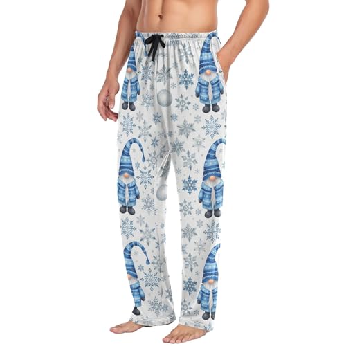 Christmas Blue Gnomes Pajama Pants White SnowflakesLounge Sleepwear PJs Men's Pajama Bottoms Lightweight Sleep Pants L4