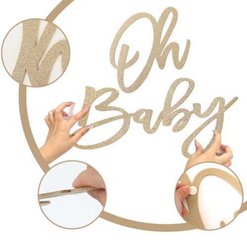 Image of 'Oh Baby' Sign for Backdrop - Felt Champagne Gold Baby Shower Banner Boy Girl Decorations Gender Reveal 1st Birthday Party Photography Background