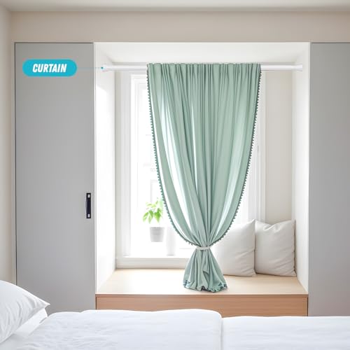 Image of Tension Curtain Rod 30 to 64 Inch 2Pack White Adjustable Curtain Rods No Drilling Expandable Pressure Spring Tension Curtain Rod 7 /8 inch Spring Loaded Curtain Rods For Windows Bedroom Closet Doorway Door