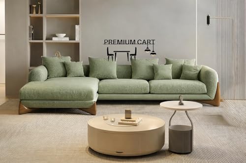 Image of Upholstered 3 Seater Sofa Three Seater Sofa with Wooden Legs for Living Room Hotels & Offices (RHS 4 Seater Light Green Boucle)