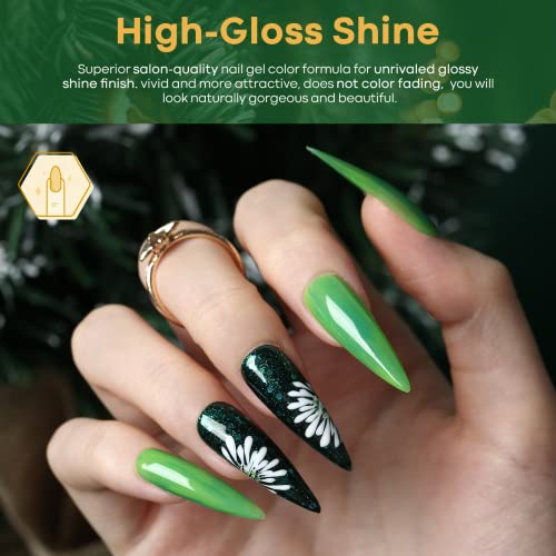 modelones Gel Nail Polish Kit -6 Colors Green Glitter Gel Polish Set Forest Green Avocado Sparkle Soak Off Gel Nail Kit Manicure DIY Nail Art Salon Home Gift