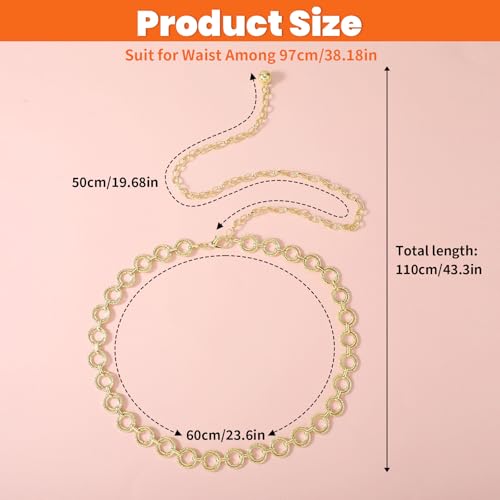 Western Metal Chain Belts, Gold Hollow Out O Ring Chain Belt Adjustable Boho Waist Chain Country Concert Outfit for Women Dress Jeans2