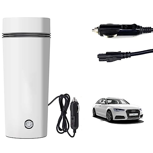 Image of Oshotto 12V Portable Electric Water Bottle for Hot Water Tea Coffee Kettle Mug Multipurpose Food Grade Fast Boil Auto Shut-off For Travel Camping, Road Trip Compatible with Audi A6 (350ml) - White