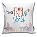 Produktbild Bestsocks Travel The World Lettering with Around World Landmarks Balloons Work of Art Image Soft Comfortable Car Room Polyester Pillowcase 18 * 18inch