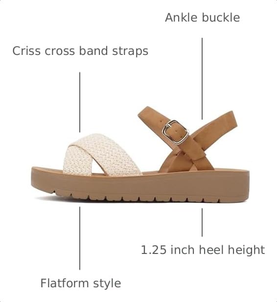 Image of Soda CHESTER ~ Women Flat Sandals Flatform Ankle Buckle Criss Cross Band Straps Sandals Shoes (Gold Raffia, 5.5)