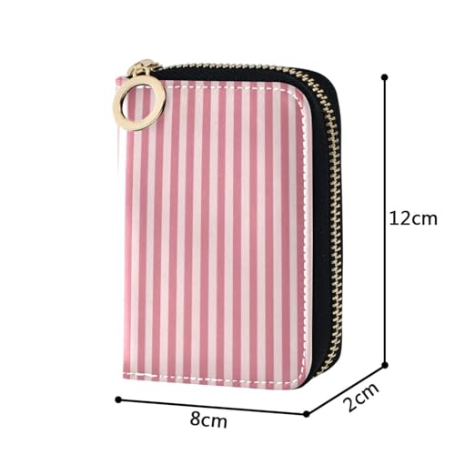 Women's Pink Stripe Credit Card Holder Wallet Leather Zipper Card Case for Ladies Girls 203009312