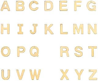 PandaHall 52pcs Letter A-Z Pendent Stainless Steel Letter Charms Metal Alphabet Charms for Bracelet Necklace Crafts Making, Golden