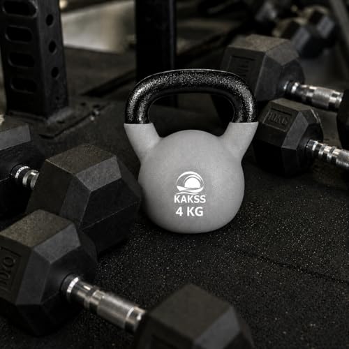 Image of Kakss Half Coating Neoprene Kettlebell (2kg to 40kg)(Proudly Made in India) (4kg, Grey)
