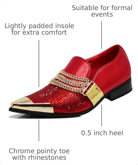 Image of Enzo Romeo Crisino Men Rhinestone Chrome Toe Suede Pointy Buckle Dress Loafer Slip On Shoes