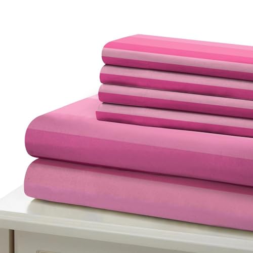 Housse de Couette 140x200cm Rayures Roses 3D pour Lit Simple