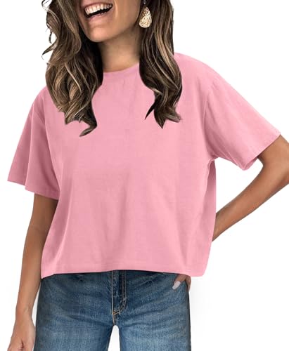 Image of UNCLECAT Womens Short Sleeve Crop Tops Summer Basic Cropped T Shirts | Workout,Casual,Crew Neck Tee,Boxy Loose Fit,Cotton Trendy Clothes