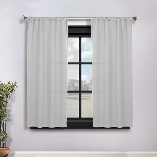 SUPERIOR Blackout Curtains, Room Darkening, Bedroom, Drapes, Kitchen, Living Room Window Accents, Sun Blocking, Thermal, 2 Pack, Solid Blackout Curtains, Set of 2, 36" x 63", Marshmellow