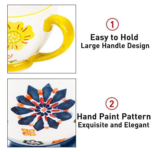 Youeon Set Of 4 Coffee Mug Set, 15 Oz Large Ceramic Coffee Mugs, Floral Coffee Mugs, Tea Mugs, Flower Mugs, Ceramic Mug Set Perfect For Coffee, Latte, Cappuccino, Tea, Cocoa, Cereal, Hot Chocolate #TOP3