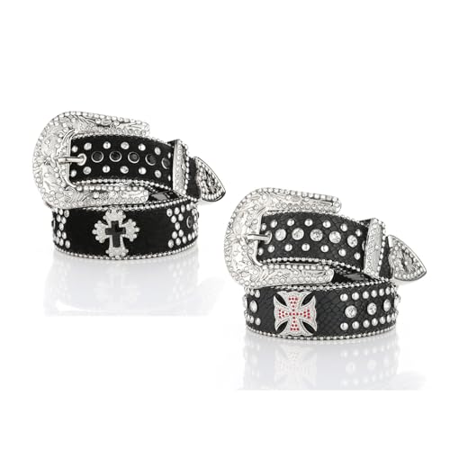 NUEAYMS Rock Buckle Belts Woman Cross Decor Waist Belts Western Cowgirl Y2K Girls Belt For Jeans Men2