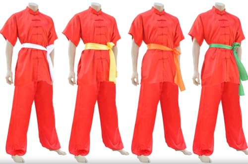 Tenue Chang Quan Satin Rouge Évite les Frottements Coupe Ample 1m70-1m80