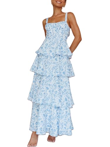 Women Y2k Boho Maxi Dress Y2k Floral Spaghetti Strap Long Dress Flowy Layered Sundress Going Out Beachwear