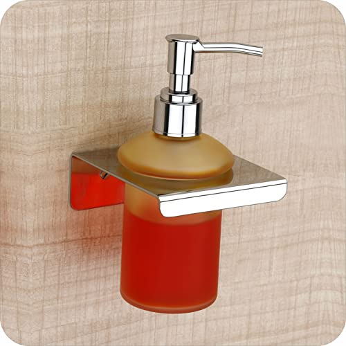 Image of Premium 304 Stainless Steel Wall Mounted Liquid Soap Dispenser with Frosted Glass Bottle | Rustproof Bathroom Hand Wash Pump Holder | Ideal for Kitchen & Bathroom (Extra SD19)