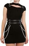 WARANDOD Verstellbarer PU Leder Doppelschicht Kettengurt für Frauen, Punk Goth Taillengurt mit Legierungsketten, Fashion Statement Zubehör für Kleider & Outfits (Fit Taille 63,5-92cm)