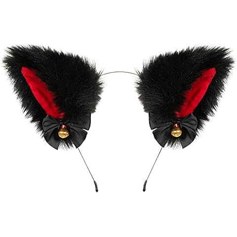 Foeran Animal Faux Fur Cat Dog Ears Headbands with Bells Cover